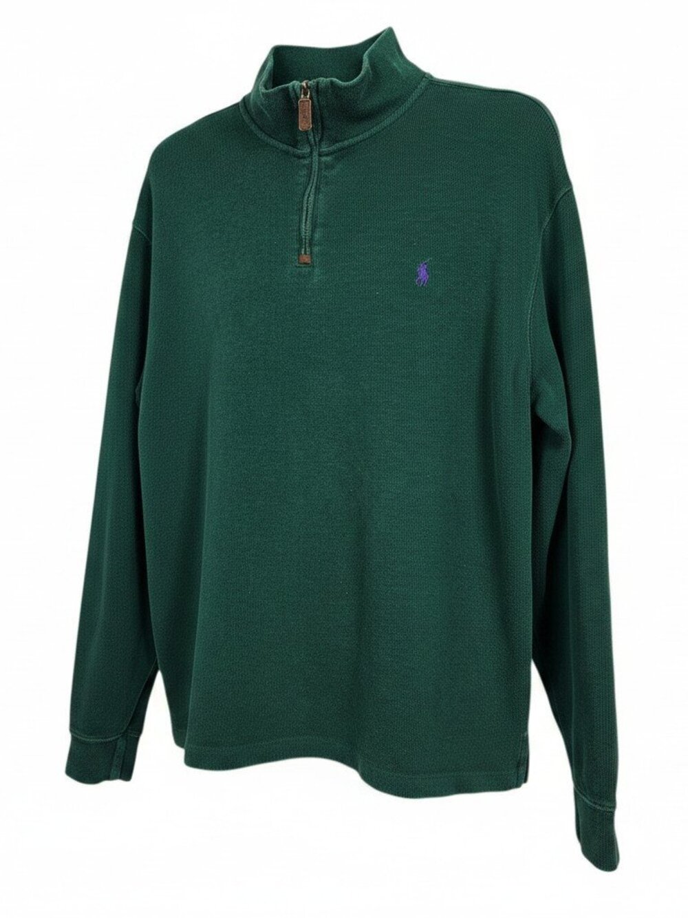 Polo Ralph Lauren Knit Mockneck Quarter Zip Cotton Green Sweater Size L